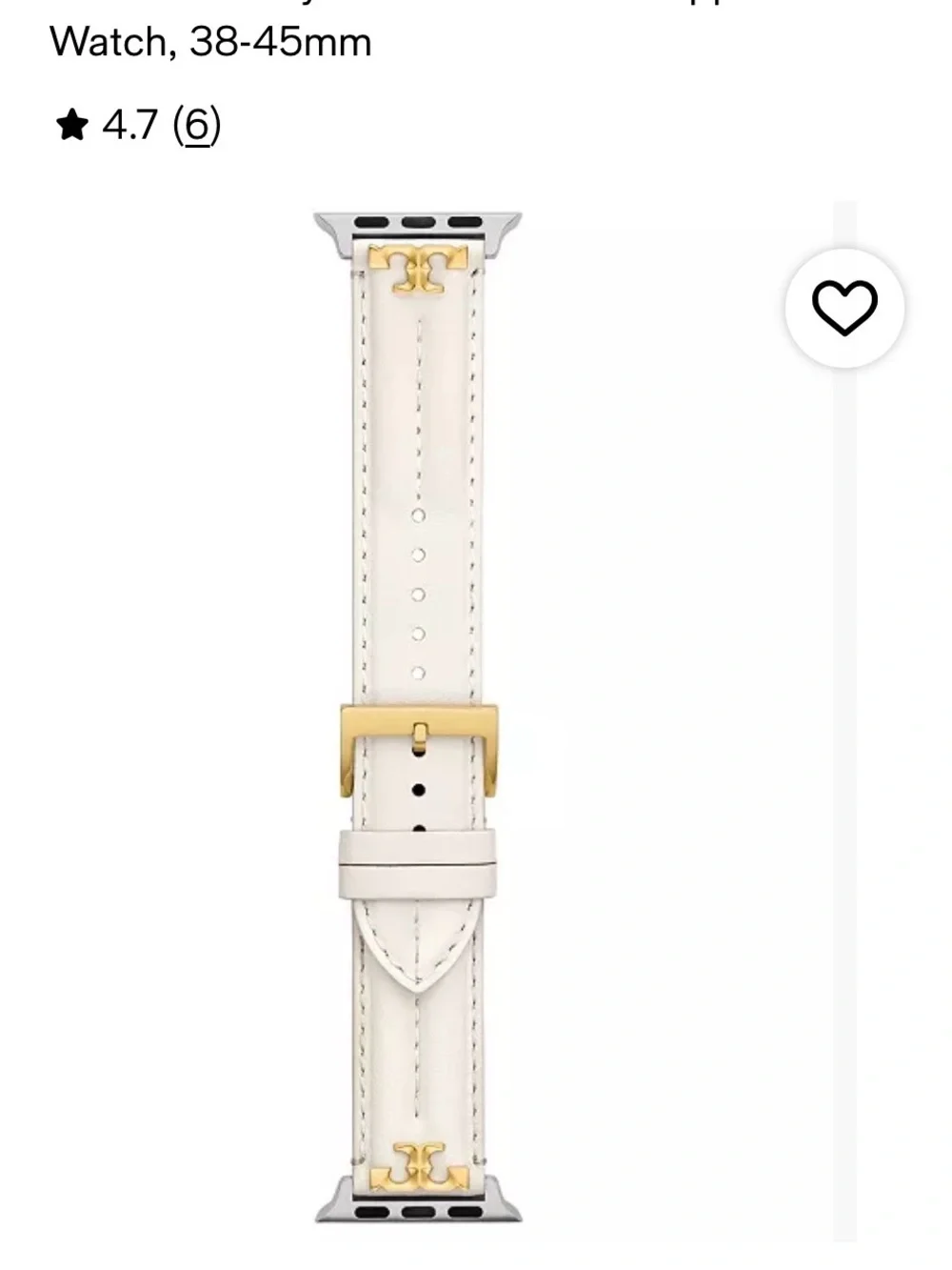 Tory Burch Ivory Leather Apple Watch Band with Gold Logo Hardware